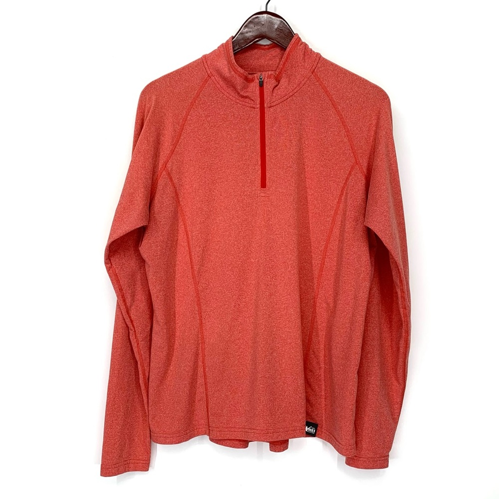 REI Red Orange Lightweight Base Layer Long Sleeve Shirt Popover Half Zip Top